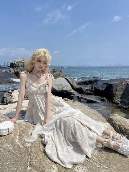 Rose bustier and halter top for women irregular bustier skirt set super fairy retro country style design sense summer 2024