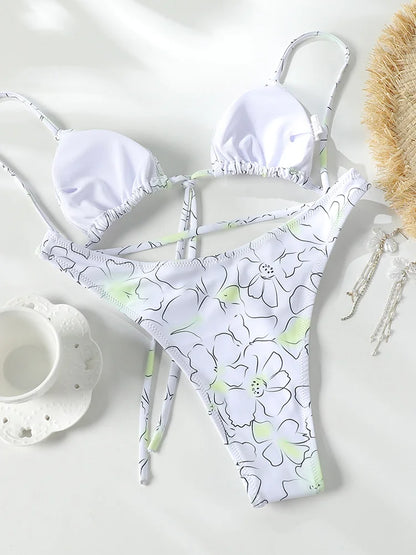 2024 Swimsuit Bikini Sets Print Bikinis Brazilian Biquinis String Women Swimwear Bandage Bathing Suit Sexy Beachwear
