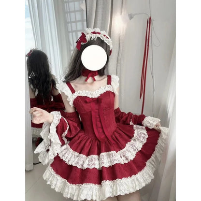 Japan Lolita Vintage Medieval Gothic Dress Cotton Lace Women Summer Princess Cosplay Costume Palace Ball Gown Short Party Dress