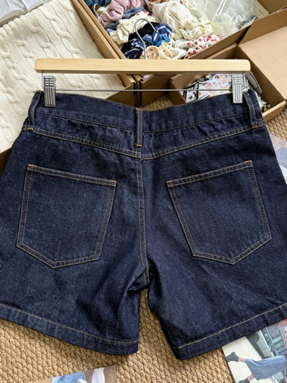 Deep Blue Denim Knee Length Shorts Woman Summer Back Pockets Cotton Jeans American Vintage Streetwear Boyfriend Style Short Pant