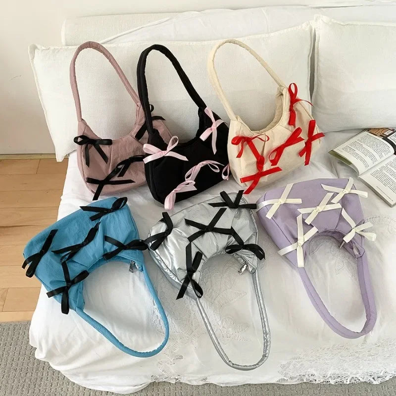 Hit Color Bow Bolsos Mujer New Sweet Ins Bag Shoulder Underarm Bags Casual Sac Femme Niche Design Fashion All-match Bolsas