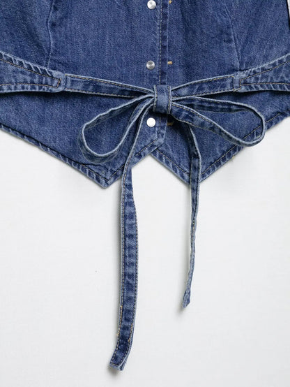 Summer Sexy Chic Women Tank Tops Solid Halter V-Neck Denim Tank Tops New Fashion Backless Mujer Tops
