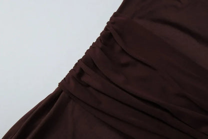 Elegant U-Neck Sleeveless Bodycon Long Dress Women's Solid Color Ribbon Tie-up Ruched Slim Maxi Dress for Date Night Party