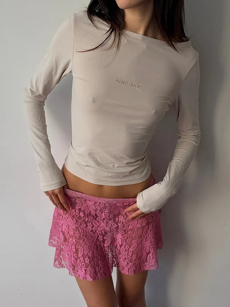Fashion Sexy See-through Lace Skirts Women Summer Casual Package Hip Pink Skirt Streetwear Y2K Girls Holiday Party Dress