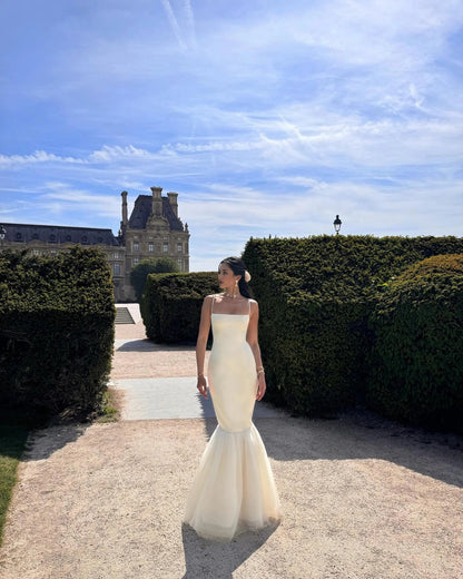 White Spaghetti Straps Wedding Dress Sexy Mermaid Bride Gown Elegant Satin 2024 Floor Length Bride Dress Customize L