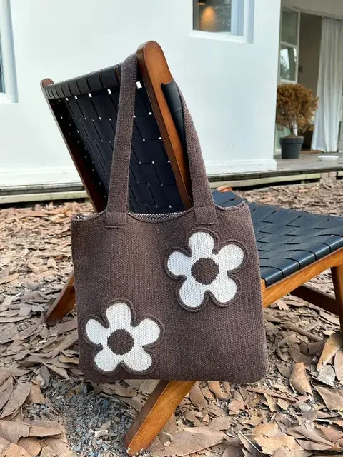 Fashion Sweet Kawaii Flower Shoulder Underarm Bag High-capacity Y2k All Match Handbags Women Knitted Casual Shopping Tote Bags