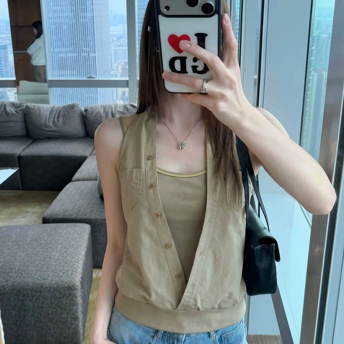 Fake Two Pieces Camisole Vest for Women Casual Niche Sleeveless Top