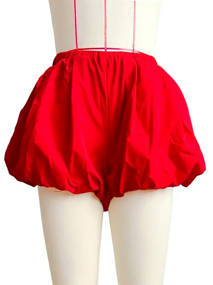 Solid Sexy Y2K Two Layer Bubble Baddie Shorts for Women Summer Fashion Retro High Waist Elastic Mini Bloomer Shorts Female