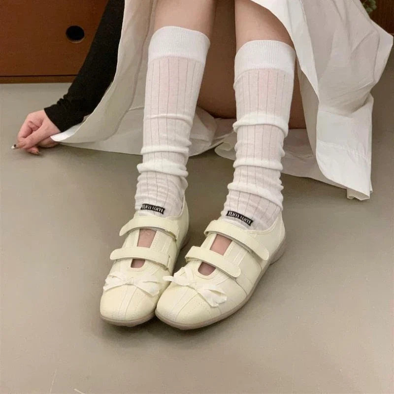 Sweet Pink Bow Ballet Flats Women Fashion Double Narrow Band Design Brand Mary Jane Shoes Comfort Round Toe Shallow Casual Shoes