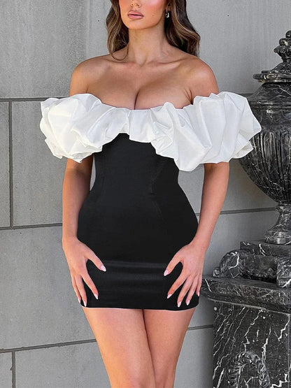 Sleeveless Single Shoulder Bubble Pleated Silk Dress