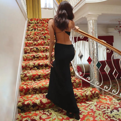 One-Shoulder Teardrop Cutout Waist Cutout High Slit Bodycon Maxi Dress