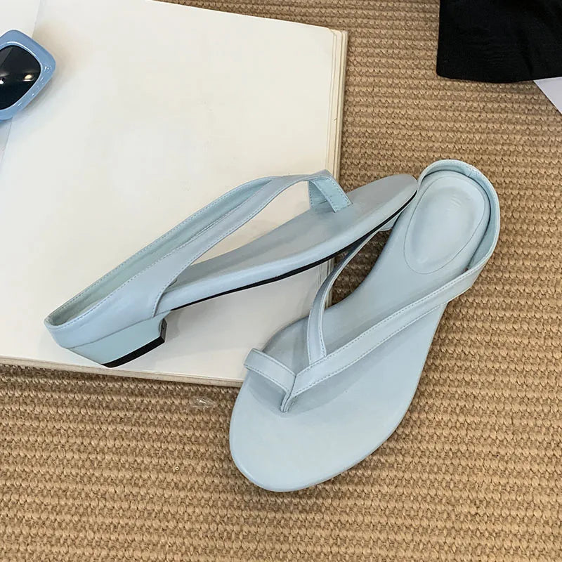 Luxury Footwear Low Heel Women Slippers Flip flops Shoes Fashion Round Toe Ladies Heeled Slippers Shoes Female Slides Sandals