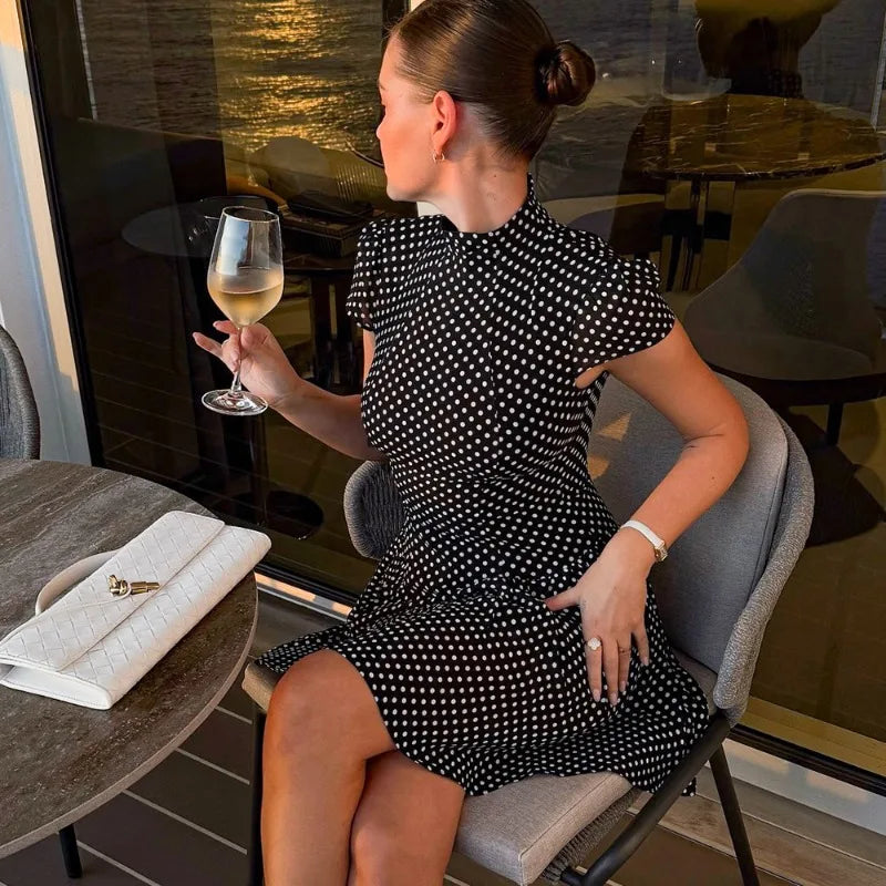 Fashion Polka Dot Mini Dress Summer Sexy Contrast Slim Printed Dress Elegant Y2K Vintage Women's Party Dress Clothes