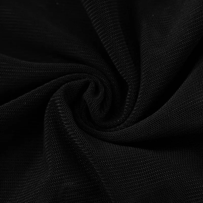 Sexy Cut Out Black Sheer Mesh Turtleneck Women Club Dresses 2025 Summer Fashion Patchwork Long Sleeve Y2K Dress Bodycon Mini