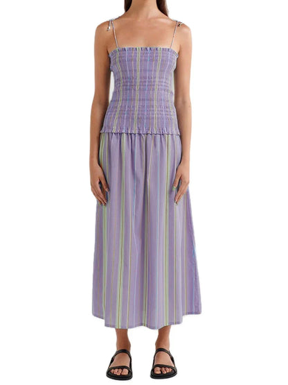 Summer Striped Holiday Long Dress Women Elegant Fashion Sleeveless Sling Dresses Female Casual Simple A-line Vestidos 2024 New
