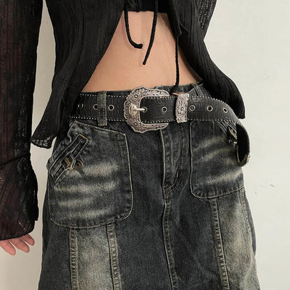 Unisex Jeans Belt Goth Y2k Designer Belts For Women High Quality Luxury Black Punk Accessory 3.8cm Waistband Men Belt Boho