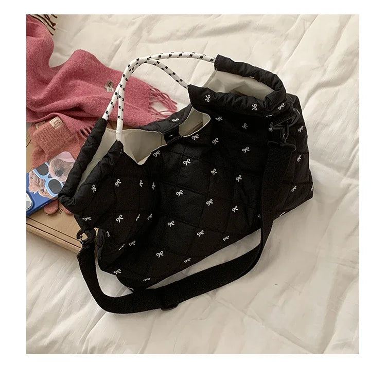 Korean Down Bag Women New Fashion Diamond Casual Nylon Fabric Large Capacity Bags