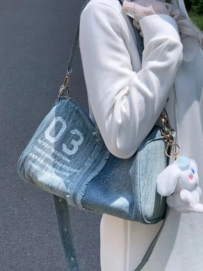 Retro Denim Shoulder Bag New Versatile Boston Crossbody Bag Causal Fashion Korean Women Bags