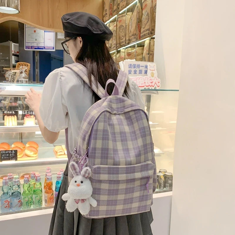 New Fashion Lady Lattice Travel School Bag Female Plaid Cute College Backpack Trendy Women Bag Girl Cool Kawaii Laptop Backpack
