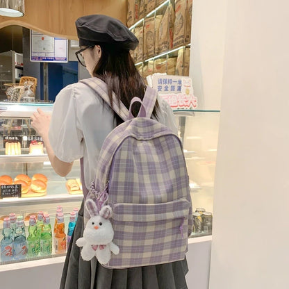 New Fashion Lady Lattice Travel School Bag Female Plaid Cute College Backpack Trendy Women Bag Girl Cool Kawaii Laptop Backpack