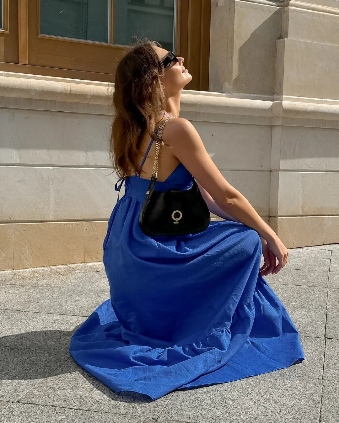V-Neck Backless Patchwork Long Dress Women Casual High Waist Bandage Sleeveless Solid Spring 2025 New Ladies Maxi Dress