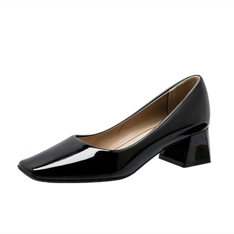 Women Novelty Shoes Square Toe Patent Leather New Arrivals Slip-On Black Wine Beige Chaussures 5cm Thick Heels Pumps For OL 43 7