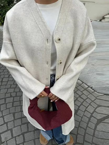 Elegant Autumn Winter Women Scarf Wool Overcoat Fashion Long Sleeve Solid Single Breasted Lady Coats New Daily Chic Outwear