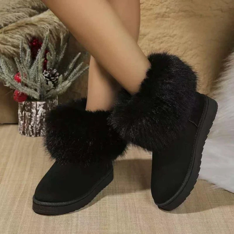 Casual Non Slip Plush Women Snow Boots Brown Round Toe Solid Thick Bottom Flat Comfortable Outdoor Warm Women's Cotton Shoe