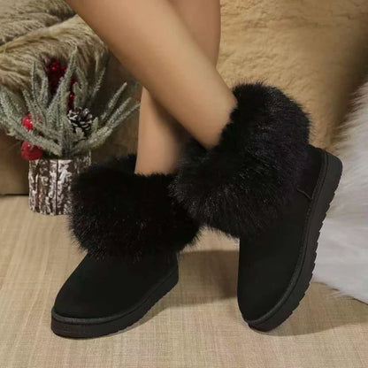 Casual Non Slip Plush Women Snow Boots Brown Round Toe Solid Thick Bottom Flat Comfortable Outdoor Warm Women's Cotton Shoe