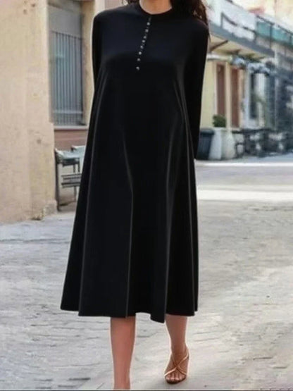Casual O-neck Long Sleeve Velvet Maxi Dress Temperament Solid Color Loose Party Robes Lady Simple Pleated Commute A-line Dresses