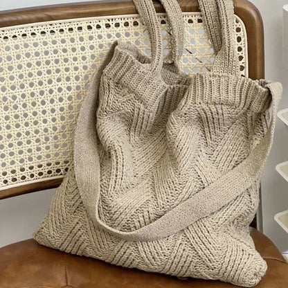 Grunge Vintage Knitted Solid Shoulder Bag Simple All Match Y2k Aesthetic Tote Japanese Cute High-capacity Crossbody Handbags