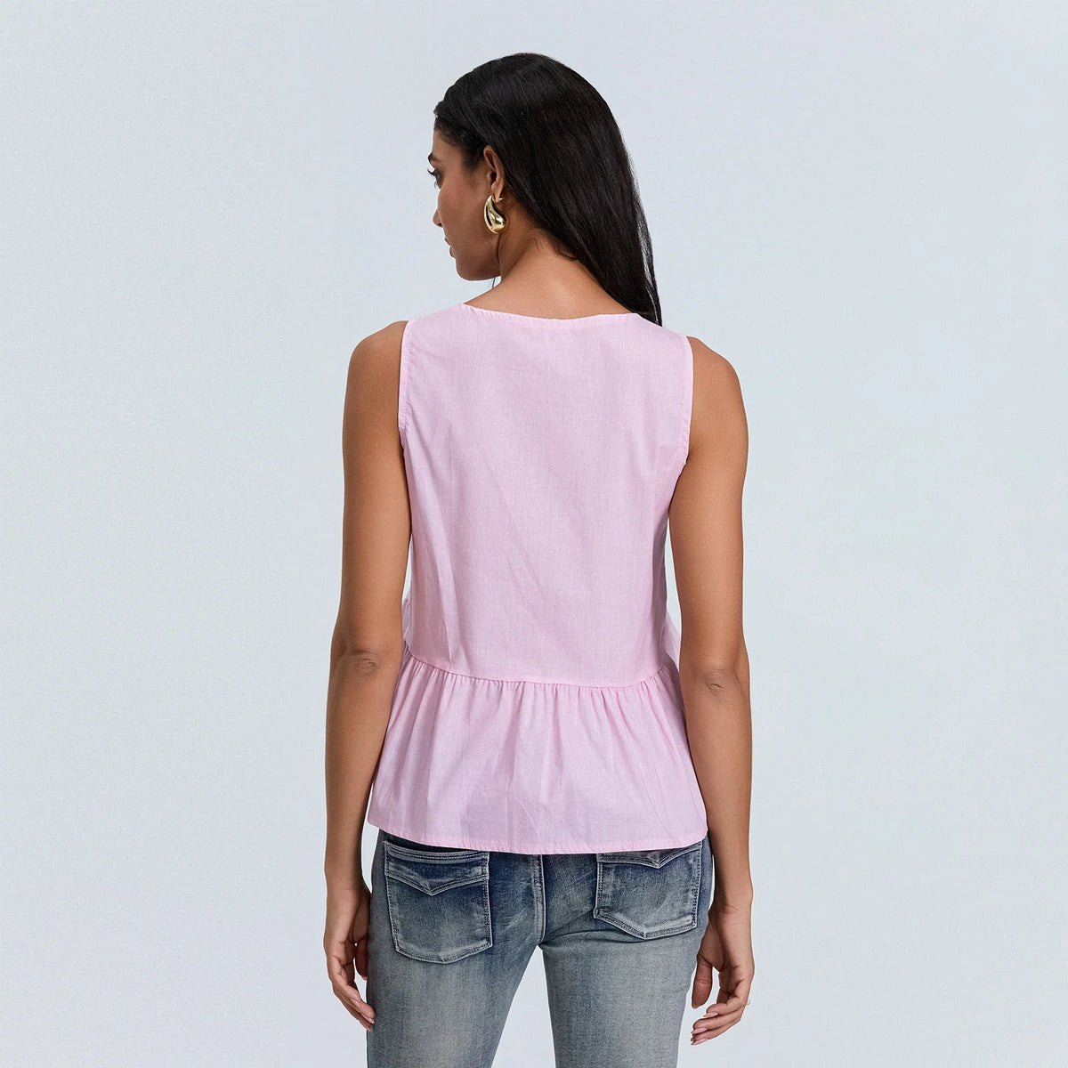 Solid Tie Front Round Neck Cami Top