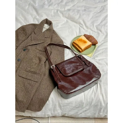 Large Capacity Retro Leather Single Shoulder Underarm Bag for Women's Autumn/winter New French Casual PU Tote Bag