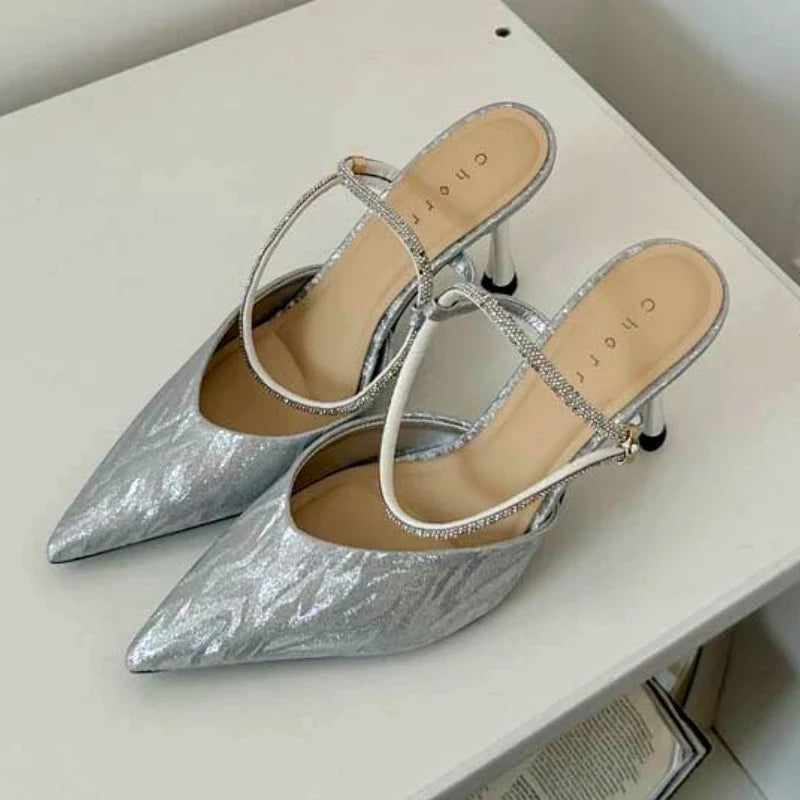 Shiny Pointed Toe High Heels Women Luxury Party Dress Shoes Sexy Elegant Slingback Shoes Fashion Brand Sandals for Women Pumps