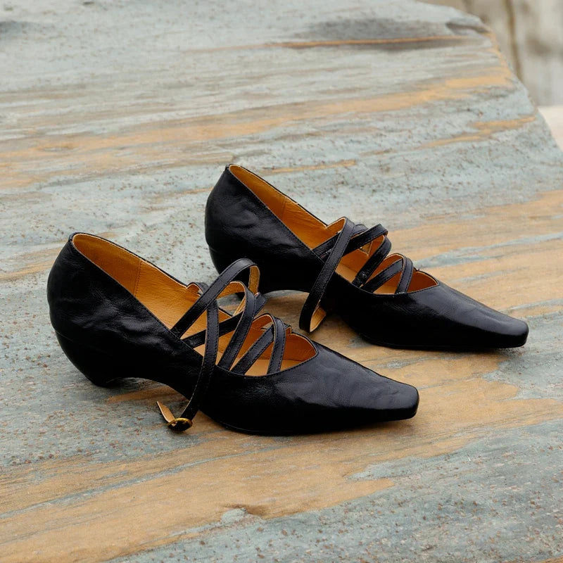Women Pumps French Style Sheepskin Simple Shoes Retro Mary Jane Woman Simple Shoes Lady Spring Autum Retro Pumps Square Toe