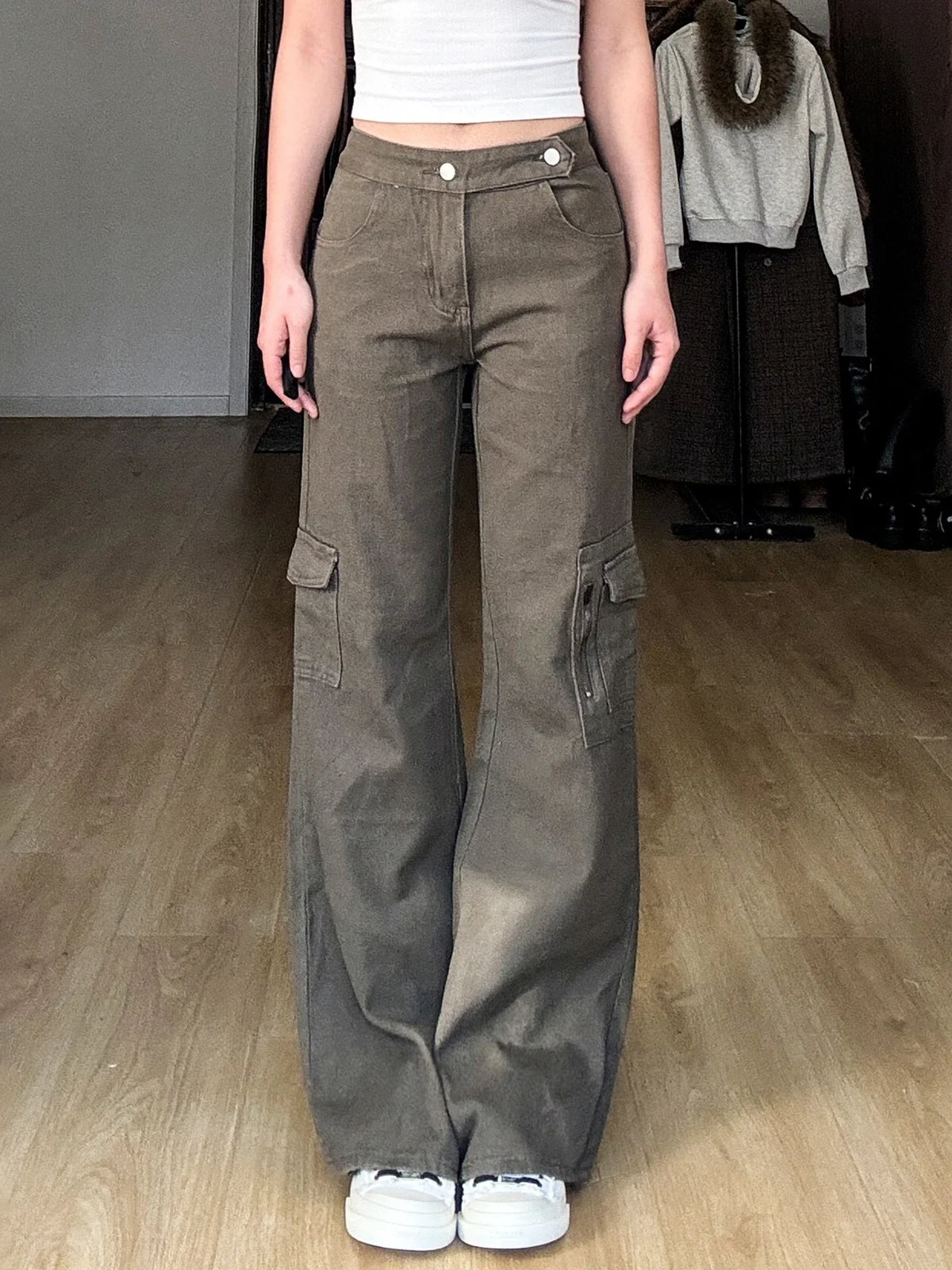 Streetwear Low Rise Jeans Baggy Zip-up Pockets Patchwork Loose Denim Pants Korean Fashion Cargo Pants for Women y2k Chic