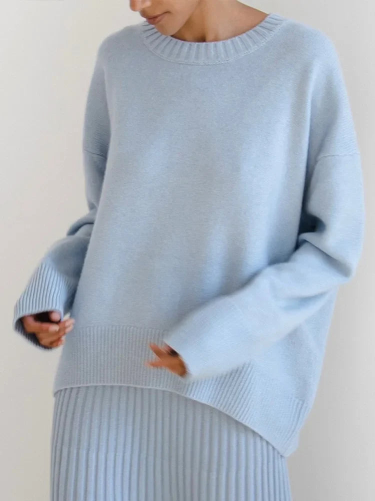 Solid Thicken Knitted Sweaters Women Loose O-neck Long Sleeve Female Pullovers Autumn Winter Fashion New Chic Lady Outwears