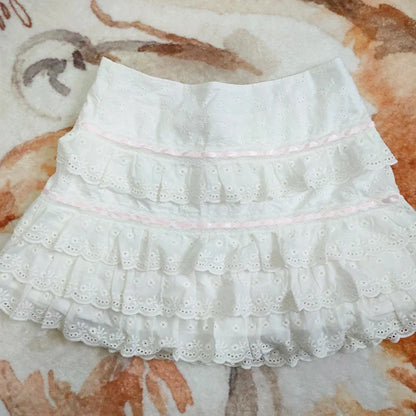 Cotton Shorts Skirt Women Lace Embroidery Elastic Waist Cute Mini Cake Skirt for Sweet Girls Lolita Style Kawaii Clothes