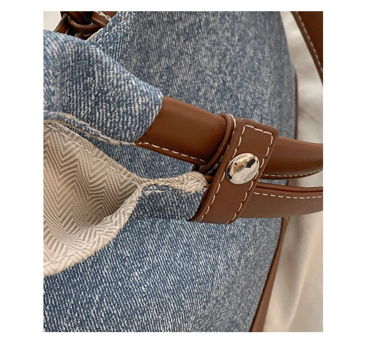 Korean Denim Canvas Bag for Women's Summer Fashion Underarm Large Capacity Shoulder Tote Bags