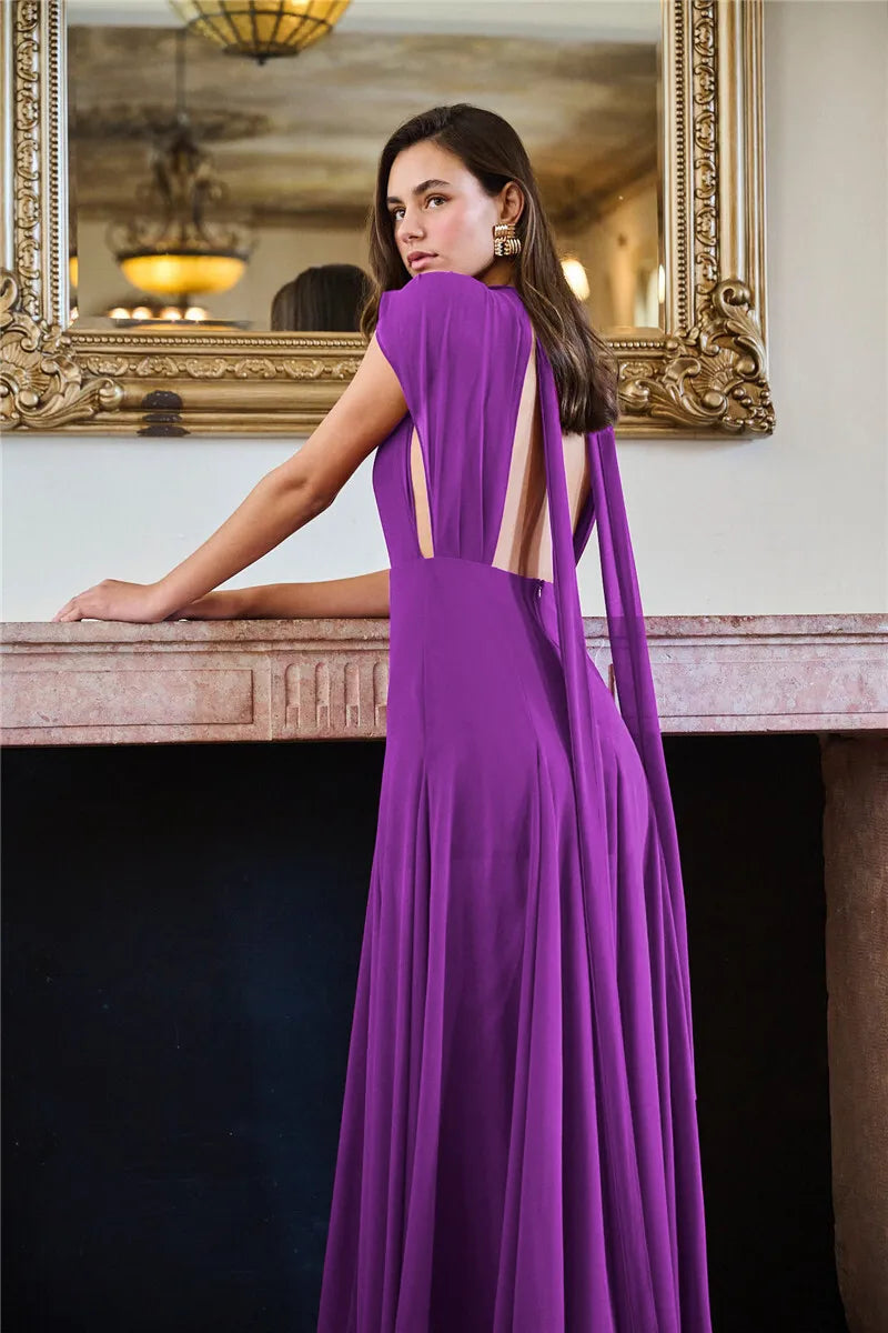 Choker Neck Deep V Sleeveless High Slit Flowy Maxi Dress