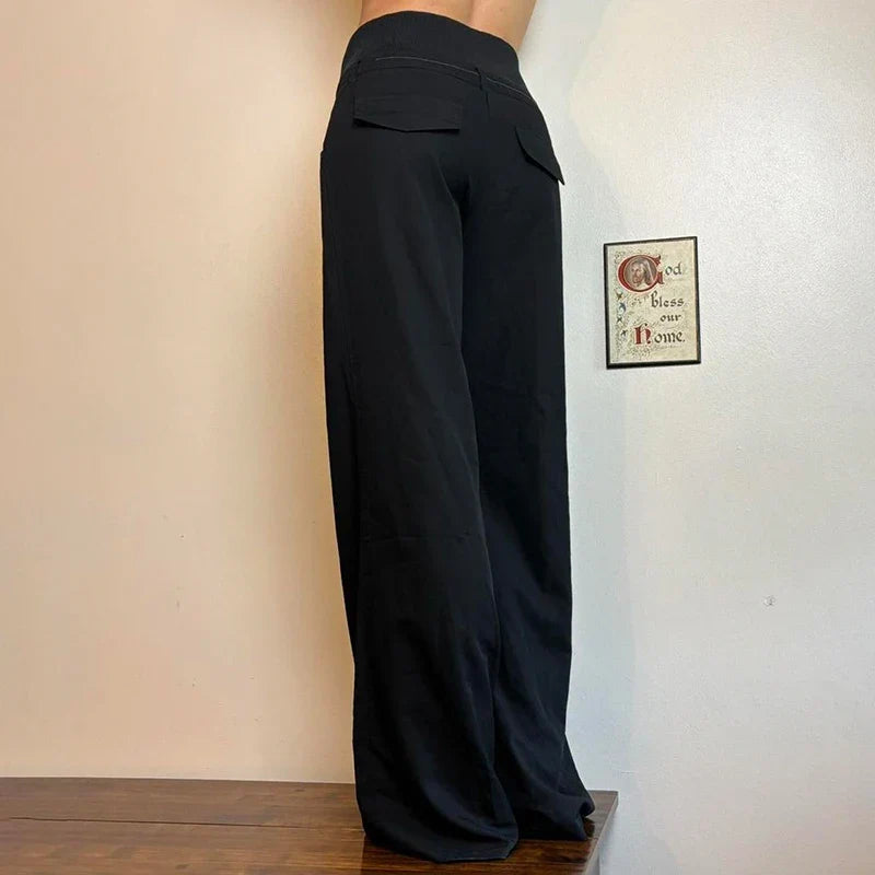 Irregular Waist Flared Pants Baggy Boot Cut Trousers Casual Basic All-match Streetwear Chic Fashion Outfits Women