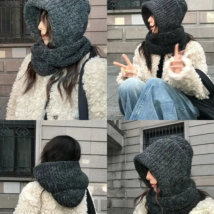 Knitted Beanies Cap For Men&Women Winter Warm Unisex Hooded Hat Neck Collar Scarf Cap Ski Beanie Cold Hats Balaclava Caps Bonnet