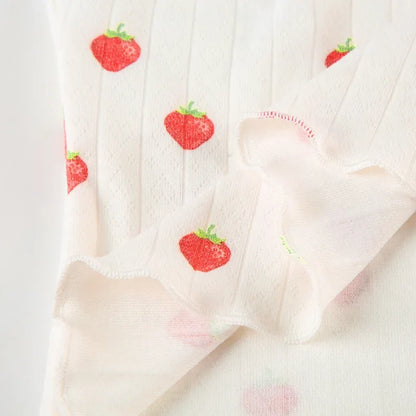 Strawberry Print Eyelet Two-piece Set Women Summer Sleeveless Slim Camis+Drawstring Pants Sets Home Cozy Sweet Casual Pajamas