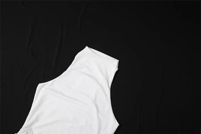 Fashionable White Tank Dress Women Summer Elegant O Neck Sleeveless Patchwork Pleated Long Dress Female Summer Outfit