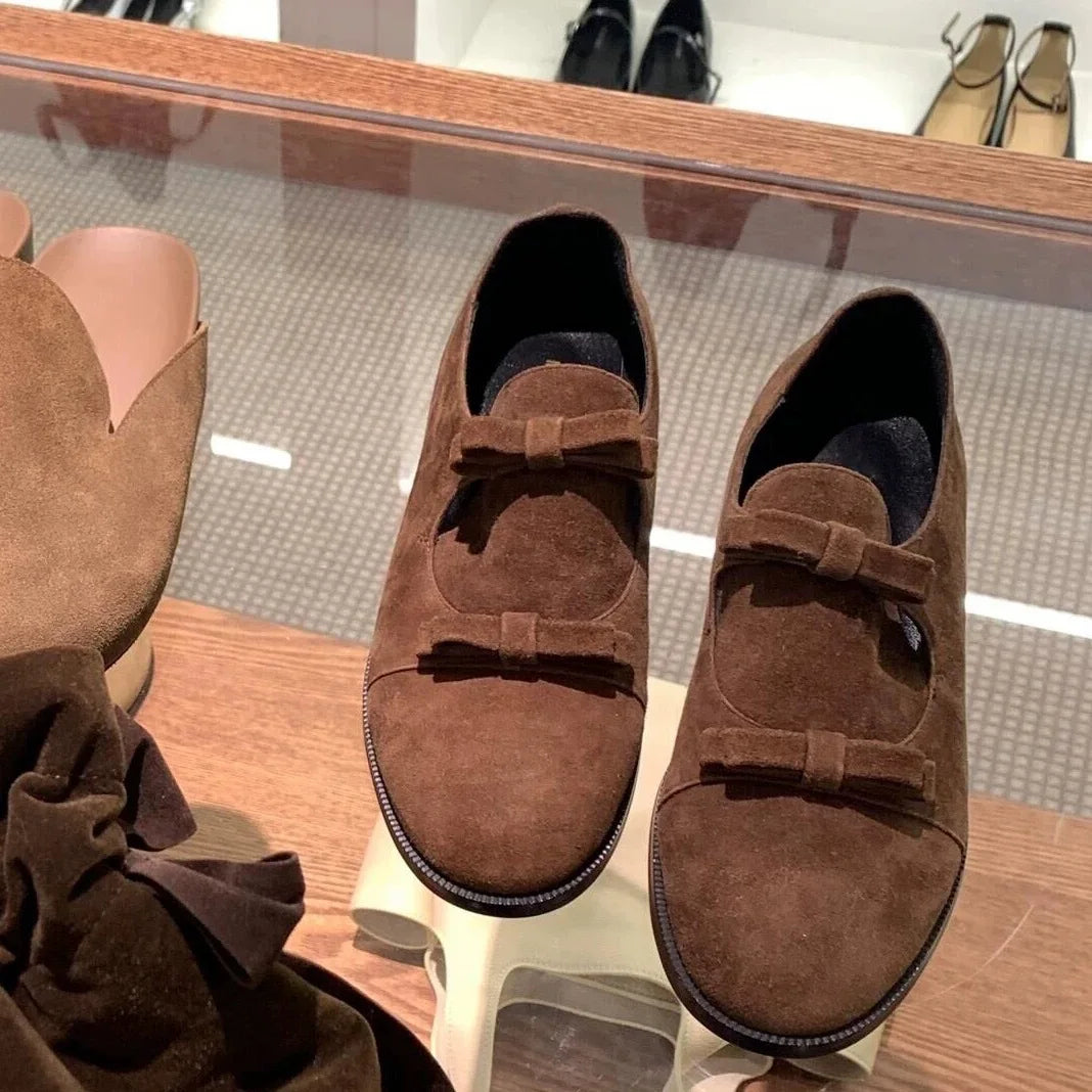 NEW Brand Women Platform bow Loafers Designer Suede Shoes Casual Sneaker Mid Heels 2025 Trend Square Toe Leather Winter Zapatos