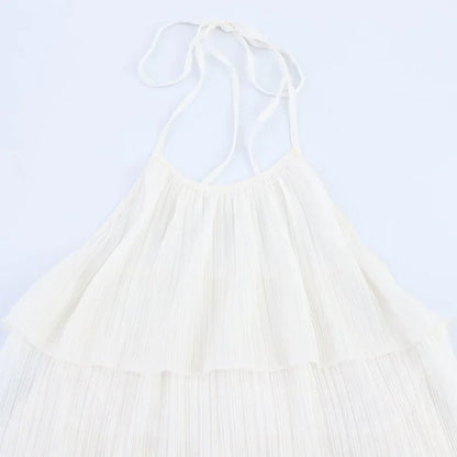 Sexy Halter Cascading Ruffles Mini Dress Women Solid Sleeveless Backless Slim Cake Dresses 2025 Summer Lady Party Beach Robes