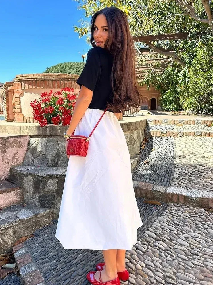 High Waisted White Loose Midi Skirt A-line Office Casual Summer Women's Skirt Elegant New Summer Spring Bottoms 2024