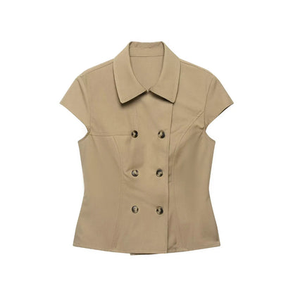 New Temperament Turn Down Collar Women Vest Harajuku Punk Double Breasted Summer High Street Camis Y2k Slim Fit Casual Clothes