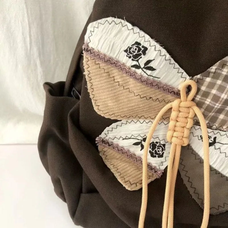 New Patchwork Butterfly Schoolbags Luxury Design Y2k Aesthetic Students Vintage Canvas Bags Trendy Casual Women Backpacks