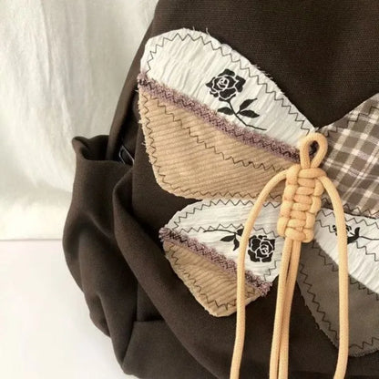 New Patchwork Butterfly Schoolbags Luxury Design Y2k Aesthetic Students Vintage Canvas Bags Trendy Casual Women Backpacks